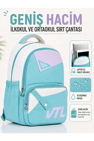 a v d a Mavi Klasik Tasarım Su Geçirmez Laptop ve Tablet Bölmeli İlkokul ve O...
