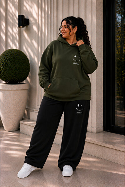 Rubonia Women's Plus Size 3 Thread Raster Hooded 2-Piece Tracksuit Set Oversi...