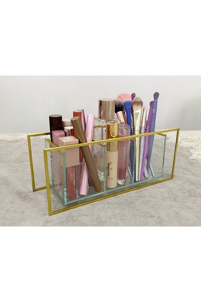 limly Royal Gold Organizer Makeup Glass Box