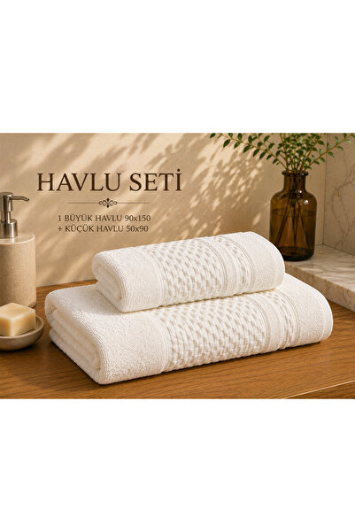 Lenaline Home Textile 2'li Havlu Seti 1 Banyo Havlusu 90x150 cm + 1 El & Yüz Havlusu 50x90 cm - Pamuklu