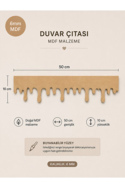 Boncukafası 3 adet Damla Efektli Dekoratif 6 mm MDF Duvar Çıtası / Bordür 50x...
