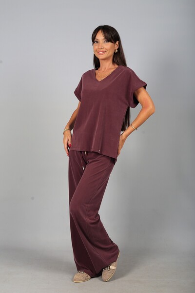 By Saygı Women's V-Neck Back Button Detailed Blouse Elastic Waist Pocketed Wi...