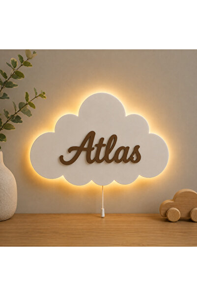 Aselhediyetasarımatölyesi Atlas İsimli Bulut LED Gece Lambası Çocuk Odası Duv...