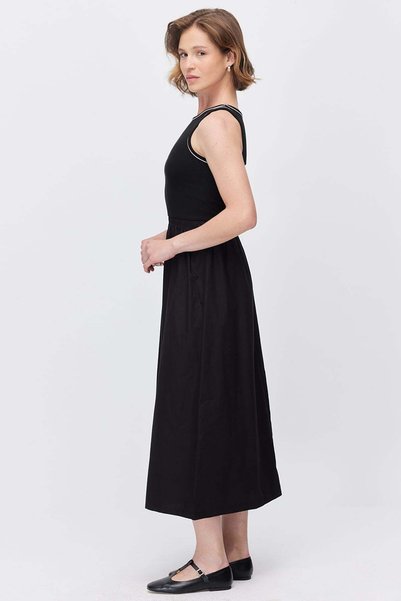 PAULMARK Women's Contrast Striped Ribbed Top Midi Dress
