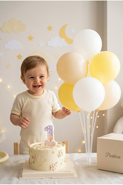 Partixa Sarı Baby Temalı Rakam Mum ve Balon Standı Seti - Doğum Günü Parti Sü...