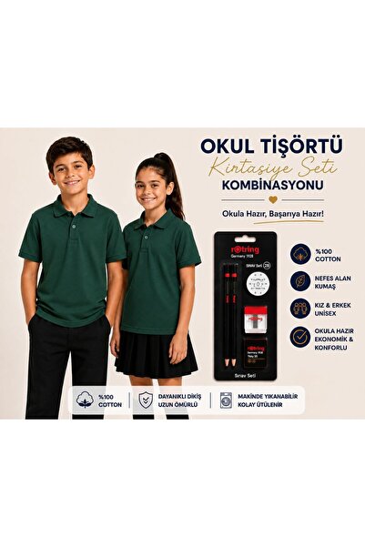 Genel Markalar Unisex Kısa Kol,Polo Yaka,Cotton Okul T-Shirt Seti