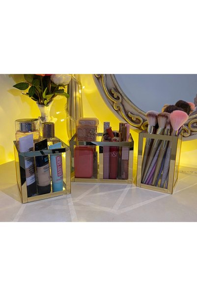 limly Ghost Gold 3-Piece Set Organizer Makeup Material Glass Box