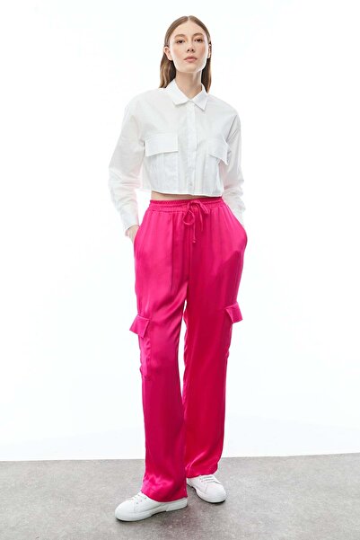 PAULMARK Satin Trousers with Cargo Pockets