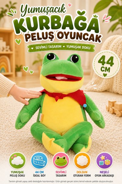 OpenCity Kurbağa Peluş Oyuncak 44cm Oturan Model Yumuşak Dokulu Sevimli Çocuk...