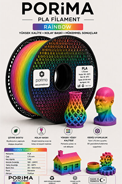 Porima PLA Filament Rainbow Renk 1KG