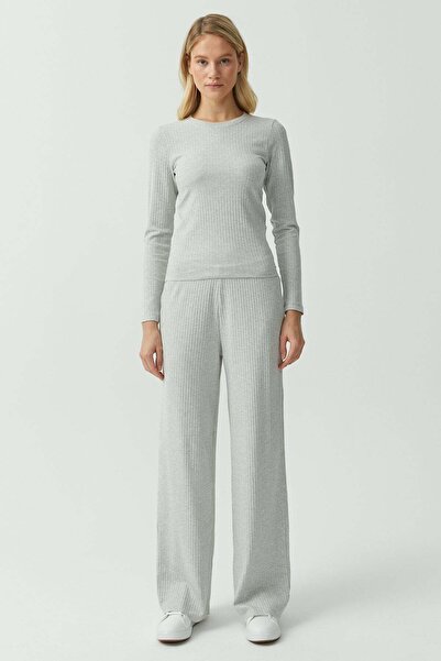 PAULMARK Elastic Waist Ribbed Trousers