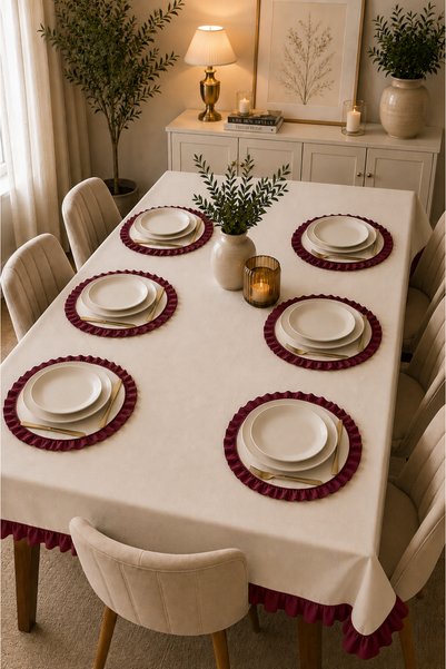 ZİLCA HOME 6-Person 7-Piece Ruffled Tablecloth Set