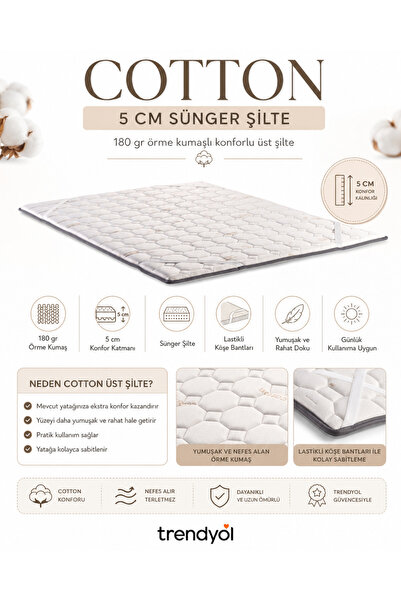 Genel Markalar Cotton 5cm Sünger Şilte 150x200 Yatak Pedi Topper Yer Yatağı