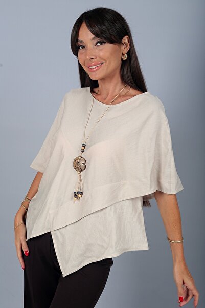 By Saygı Women's Asymmetrical Cut Cotton Cape Blouse