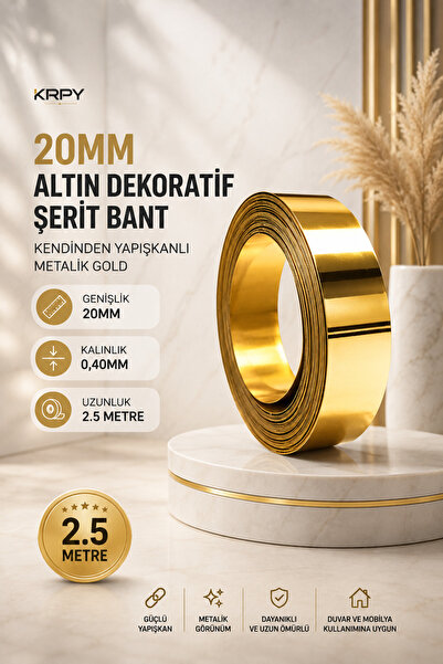 KRPY 20mm Altın Dekoratif Şerit Bant PVC - Kendinden Yapışkanlı Metalik Gold ...