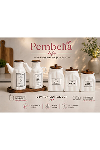 Pembelia Life Set de 6 piese: 2 vase de ulei din porțelan cu baze din acacia ...
