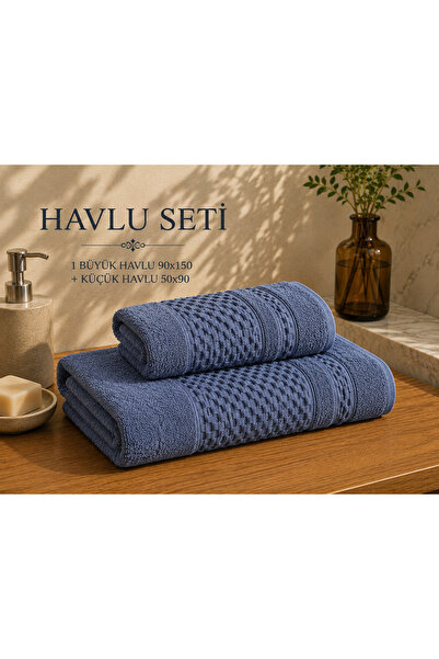 LENALİNEHOME Lenaline Home Textile 2'li Mavi Havlu Seti 90x150 Banyo Havlusu ...