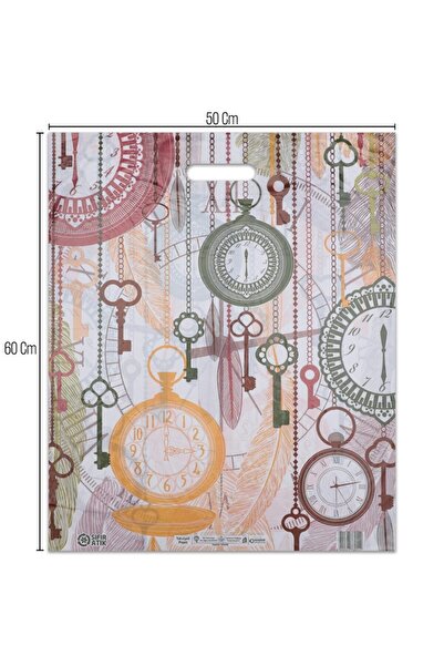 paketlemetezgahı No:5 (50*60) Saat Desenli Takviyeli Elgeçme Poşet 50 Adet