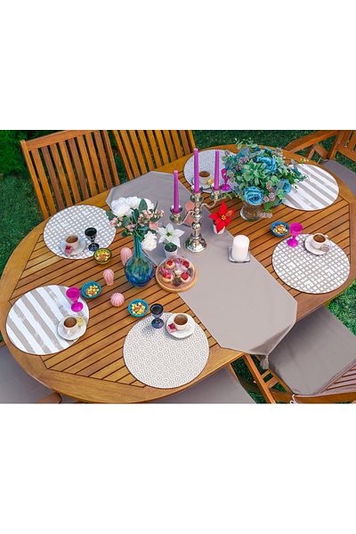 Realhomes Σετ 6+1 Mink Special Design Geometril Drawing Flat Runner