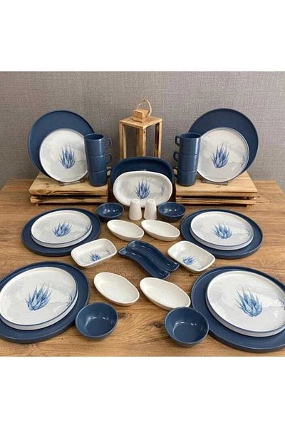 Demet Çeyiz Keramika Blue Magic 34 Pieces Breakfast Set for 6 People