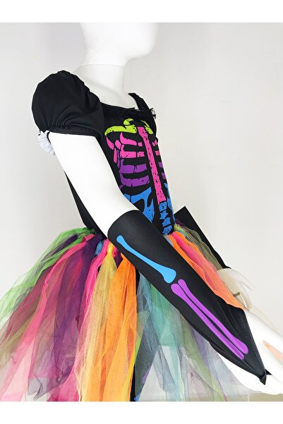 Herkese Kostüm Kız Çocuk Cadılar Bayramı İskelet Kostüm Siyah