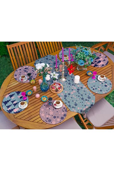 Realhomes Σετ 6+1 Soft Colorful Snowflake Pine Tree Special Design Supla Runner