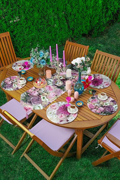 Realhomes 6+1'li Gül Motifli Dijital Baskılı Supla Runner Seti