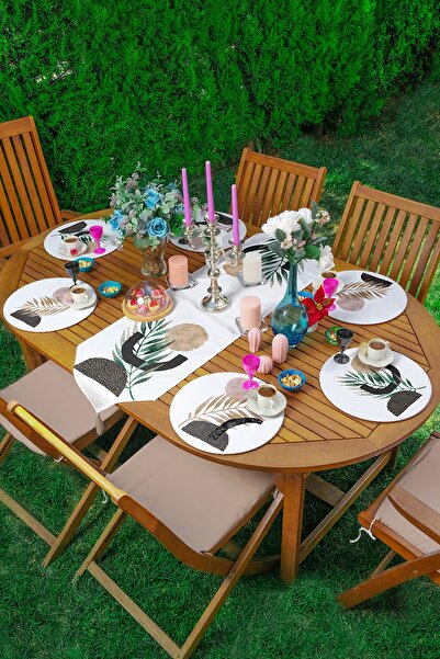 Realhomes 6+1'li Bohem Kurumuş Yaprak Tasarımlı Supla Runner Seti