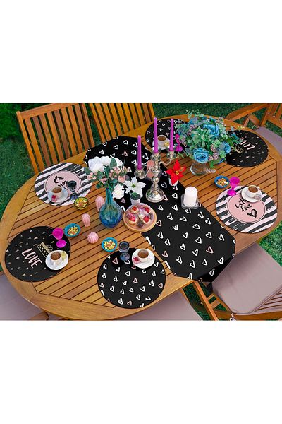 Realhomes Set 6+1 piese Black Love Motif Love Themed Supla Runner Set
