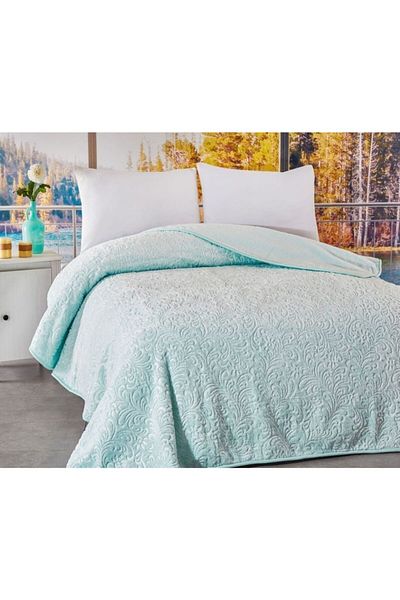 Baharoğlu Battaniye Baharoğlu Oversize Embossed Velvet Blanket - Mint
