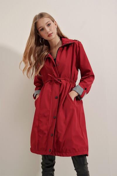 Bigdart 5808 معطف خصر مربوط - أحمر كلاريت