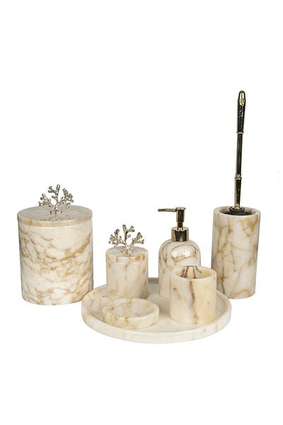 mar&more Set de baie Rolin Afyon Şekeri Marmură 7 piese - Coral Gri