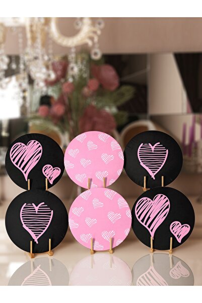 Realhomes 6-Piece Pink Heart Designed Lover Themed Placemat & Supla
