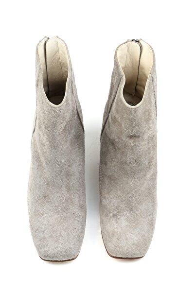 CANES AYAKKABI Kadın Gri Süet Fermuarlı Küt Burun/silindir Topuk Bot