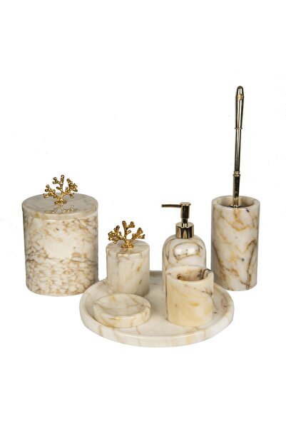 marandmore Rolin Afyon Şekeri Mermer Banyo Seti 7li - Gold Mercan