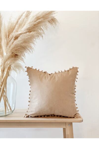 Hestia Home Mini Pompom Pillow Case Throw Pillow Case Powder