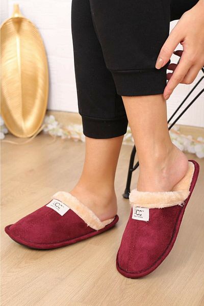 Yurtsevermoda Αφράτες παντόφλες σπιτιού χωρίς ήχο με γούνα στο εσωτερικό