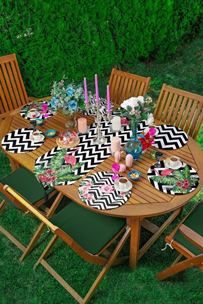 Realhomes طقم عداء فلامينجو بتصميم متعرج باللونين الأبيض والأسود مكون من 6+1