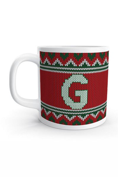 Rock'n Fox Letter G Red Winter New Year Christmas Knitted Design Letter Mug Cup