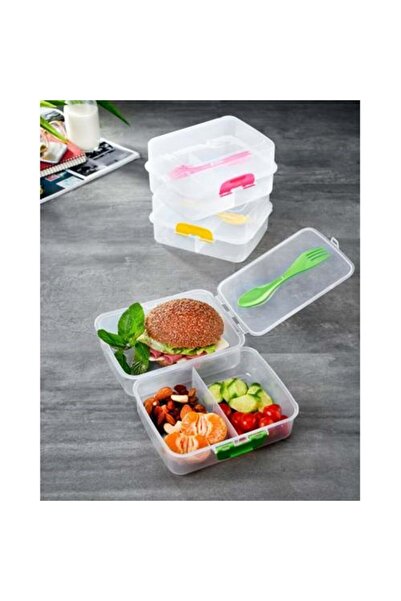 she berrak 1 Pcs Transparent Lock Lid 3 Compartment School Lunch Box with Spo...