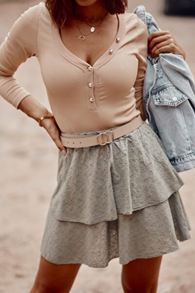 fasardi Düğme Detaylı Fitilli Kumaş Body