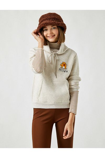 Koton Hooded Pocket Printed Sweatshirt