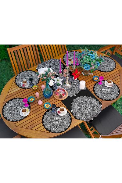 Realhomes Set de 6 piese Mandala alb-negru cu design special Supla Runner Set