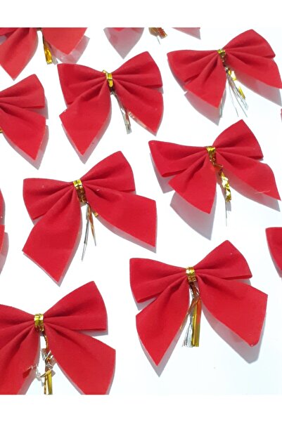 Happyland Yılbaşı Ağacı Süsü 12li Kırmızı Fiyonk Süs Çam Ağacı Süsü