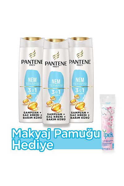 Pantene 400 ml x 3 Makeup Cotton - 3 in 1 Shampoo Cream, Moisture Therapy