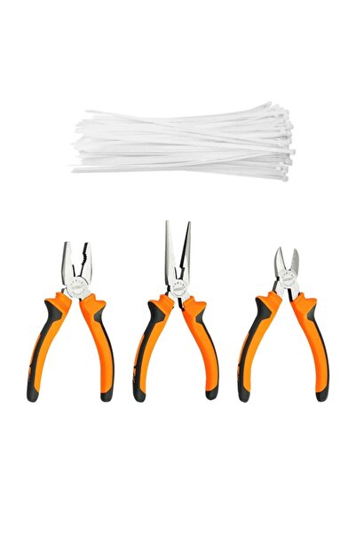 QNİAY Mini Pense Kargaburun Yankeski 3'lü Set + 100 Plastik Kelepçe