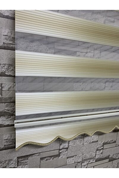 PERDECİNİZ Krem Renk Geçişli Geniş Plise Zebra Perde (etekli)