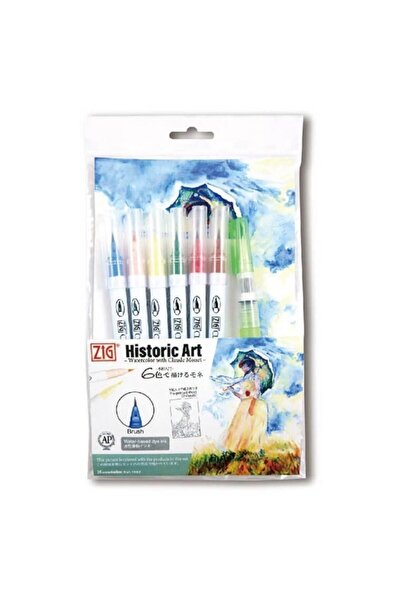 Zig Kuretake Suluboyaya Giriş Monet 6 Renk + Fırça Kalem + 2 Eskiz + 3 Düz Kağıt
