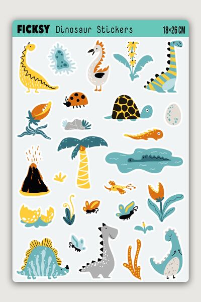 Ficksy مجموعة ملصقات الديناصورات اللطيفة - 27 قطعة من ملصقات الملصقات
