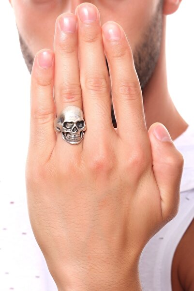 LABALABA Erkek Antik Gümüş Kaplama Ayarlanabilir Gotik Kurukafa Yüzük